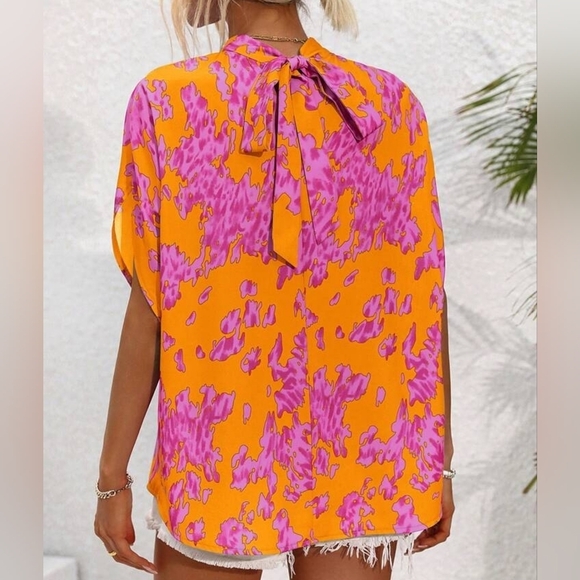 Womens' Stand Collar Tie-Dye Batwing Sleeve Shirt - Picture 4 of 5